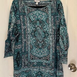 Charter Club Tunnic Paisley Pattern 3X Women's Top 3/4 sleeves